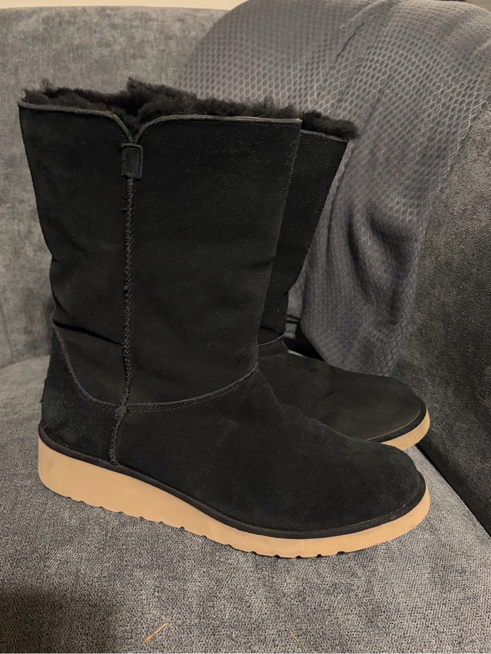 Koolaburra Black Suede Mid-Calf Winter Boots with Tan Sole